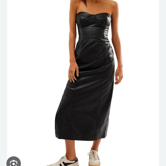 Free People Mira Leather Bodice Midi Dress - Size 10 - Picture 2 of 12